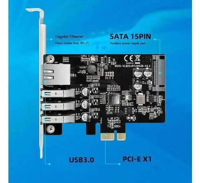 Main image of MAIWO 3 Port USB3.0 Expansion Card PCIE X1 To 5GBPS Hub Docking Station RJ45 Gigabit Ethernet 1000Mbps Desktop Adapter Converter