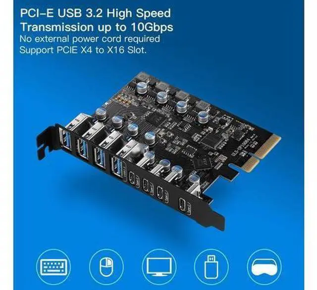 Main image of High-speed 20Gbps PCIE X4 to USB 3.2 Expansion Card for Desktop - 4 Type-A and 4 Type-C USB Ports