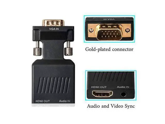 Alt view image 2 of 7 - VGA to HDMI Adapter 1080p VGA Male to HDMI Female Video Audio Converter with USB Cable and 35mm Audio Cable for PC Monitor Projector TV
