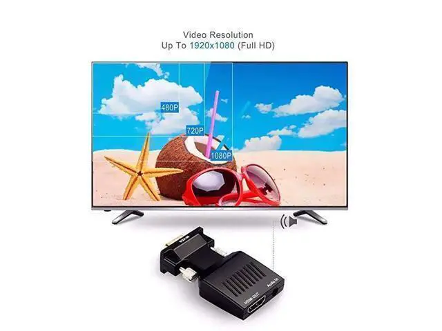 Alt view image 4 of 7 - VGA to HDMI Adapter 1080p VGA Male to HDMI Female Video Audio Converter with USB Cable and 35mm Audio Cable for PC Monitor Projector TV