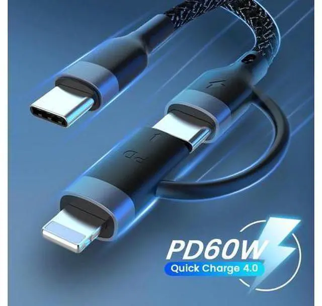 Alt view image 2 of 6 - 2in1 60W/20W PD USB Type C Cable for iPhone 13 12 11 Pro XS XR Fast Charging Charger for MacBook Type C USB C Data Wire Cord 1m