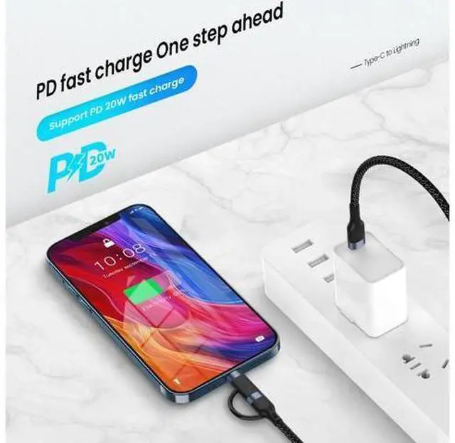 Alt view image 5 of 6 - 2in1 60W/20W PD USB Type C Cable for iPhone 13 12 11 Pro XS XR Fast Charging Charger for MacBook Type C USB C Data Wire Cord 1m