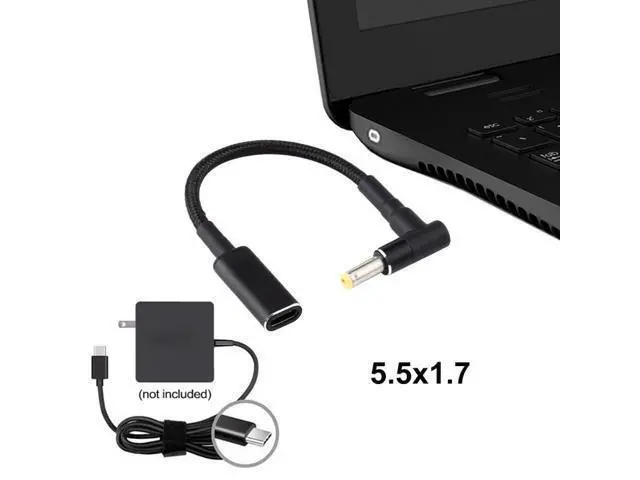 Alt view image 5 of 5 - PD 100W 18.5-20V 4.8 x 1.7mm Elbow to USB-C / Type-C Adapter Nylon Braid Cable
