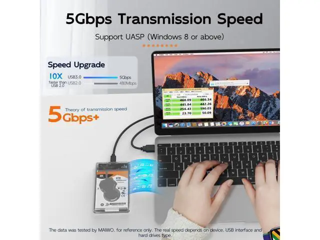 Alt view image 3 of 7 - External Hard Drive Enclosure for 7mm 9.5mm 2.5 inch SATA SSD/HDD, 5Gbps USB C to SATA Adapter Storage Case, 6TB Capacity (White)