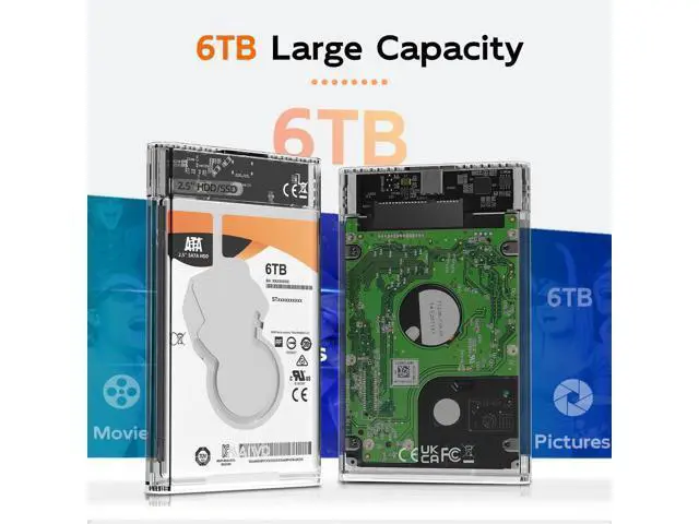 Alt view image 4 of 7 - External Hard Drive Enclosure for 7mm 9.5mm 2.5 inch SATA SSD/HDD, 5Gbps USB C to SATA Adapter Storage Case, 6TB Capacity (White)