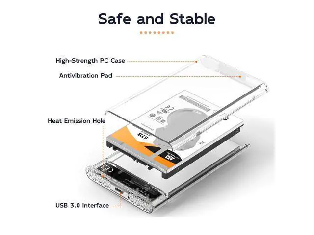 Alt view image 5 of 7 - External Hard Drive Enclosure for 7mm 9.5mm 2.5 inch SATA SSD/HDD, 5Gbps USB C to SATA Adapter Storage Case, 6TB Capacity (White)