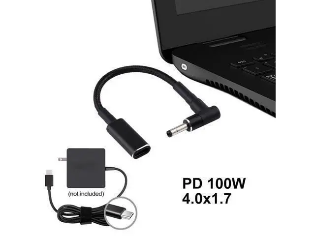Alt view image 5 of 5 - PD 100W 18.5-20V 4.0 x 1.35mm Elbow to USB-C / Type-C Adapter Nylon Braid Cable