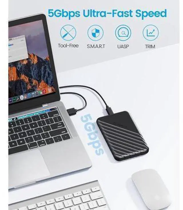 Alt view image 2 of 7 - 2.5 inch USB C Hard Drive Enclosure USB 3.1 Gen 1 to SATA III External Hard Drive Case for SSD HDD 9.5 7mm Tool-Free with UASP, Black (25PW1-C3)
