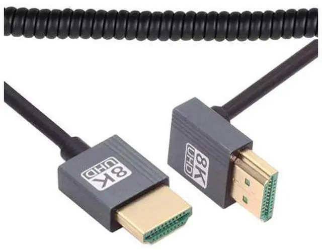 Main image of Cable HDMI 2.1 Male to HDMI Male 8K 60hz Stretch Coiled Cable Up Angled 90 Degree for HDTV Computer Laptop Monitor