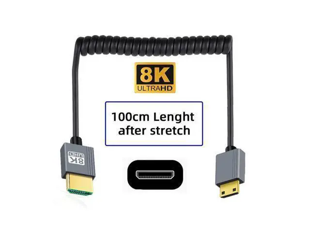 Alt view image 6 of 7 - Cable Mini HDMI 2.1 Male to HDMI Male 8K 60hz Stretch Coiled Cable for HDTV Computer Laptop Monitor (100cm)