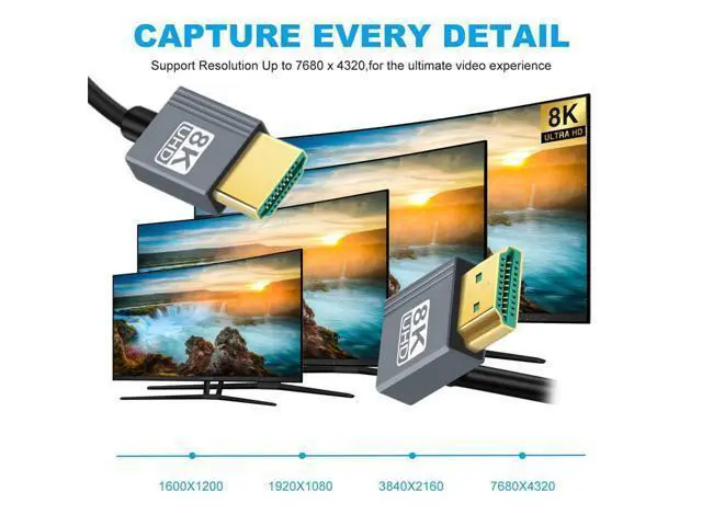 Alt view image 3 of 7 - Cable HDMI 2.1 Male to HDMI Male 8K 60hz Stretch Coiled Cable Up Angled 90 Degree for HDTV Computer Laptop Monitor