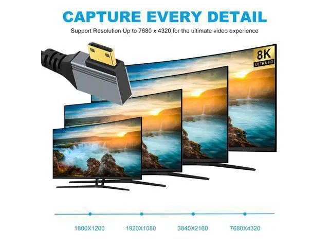 Alt view image 2 of 7 - Cable Mini HDMI 2.1 Male to HDMI Male 8K 60hz Stretch Coiled Cable Left Angled 90 Degree for HDTV Computer Laptop Monitor