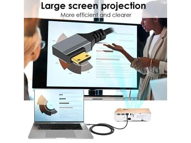 Alt view image 4 of 7 - Cable Mini HDMI 2.1 Male to HDMI Male 8K 60hz Stretch Coiled Cable Left Angled 90 Degree for HDTV Computer Laptop Monitor