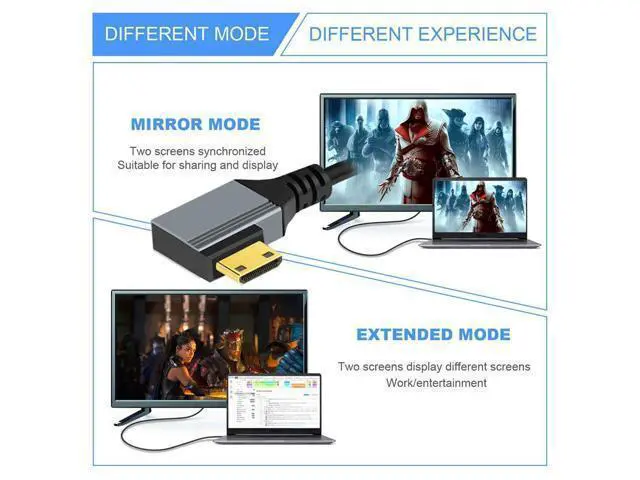 Alt view image 3 of 7 - Cable Mini HDMI 2.1 Male to HDMI Male 8K 60hz Stretch Coiled Cable Left Angled 90 Degree for HDTV Computer Laptop Monitor