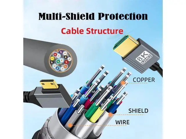 Alt view image 6 of 7 - Cable Mini HDMI 2.1 Male to HDMI Male 8K 60hz Stretch Coiled Cable Left Angled 90 Degree for HDTV Computer Laptop Monitor