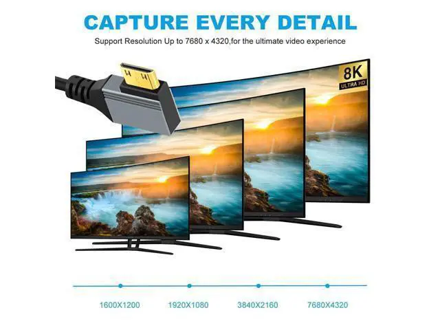 Alt view image 2 of 7 - Cable Mini HDMI 2.1 Male to HDMI Male 8K 60hz Stretch Coiled Cable Right Angled 90 Degree for HDTV Computer Laptop Monitor