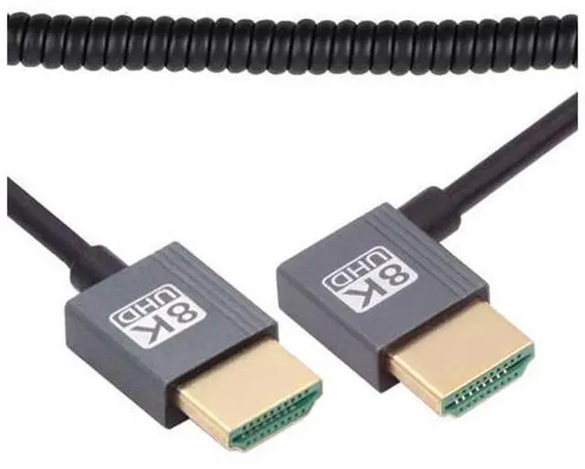 Main image of Cable HDMI 2.1 Male to HDMI Male 8K 60hz Stretch Coiled Cable Left Angled 90 Degree for HDTV Computer Laptop Monitor