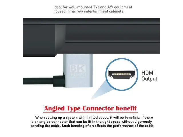 Alt view image 7 of 7 - Cable HDMI 2.1 Male to HDMI Male 8K 60hz Stretch Coiled Cable Left Angled 90 Degree for HDTV Computer Laptop Monitor