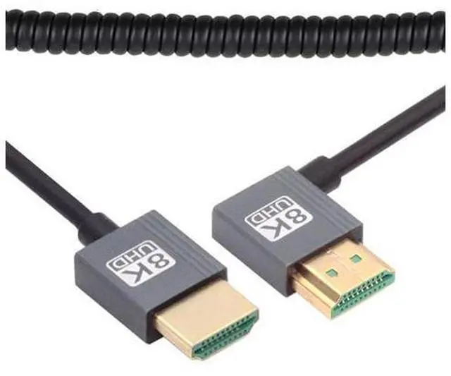 Main image of Cable HDMI 2.1 Male to HDMI Male 8K 60hz Stretch Coiled Cable Right Angled 90 Degree for HDTV Computer Laptop Monitor
