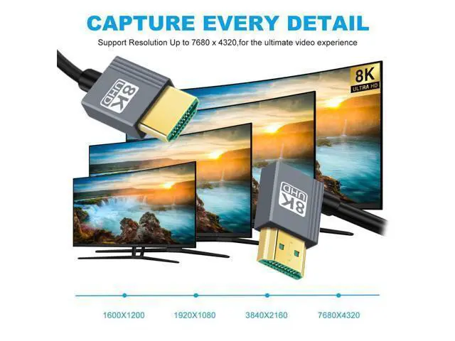 Alt view image 3 of 7 - Cable HDMI 2.1 Male to HDMI Male 8K 60hz Stretch Coiled Cable Right Angled 90 Degree for HDTV Computer Laptop Monitor