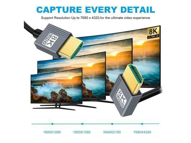 Alt view image 3 of 7 - Cable HDMI 2.1 Male to HDMI Male 8K 60hz Stretch Coiled Cable Down Angled 90 Degree for HDTV Computer Laptop Monitor
