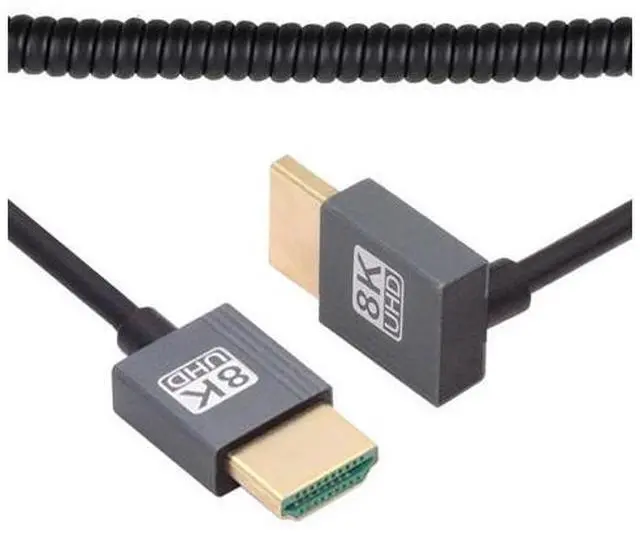 Main image of Cable HDMI 2.1 Male to HDMI Male 8K 60hz Stretch Coiled Cable Down Angled 90 Degree for HDTV Computer Laptop Monitor
