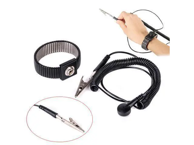 Alt view image 3 of 3 - Flexible PU Cable Metal Anti-static Anti-friction Adjustable Strap Grounding Bracelet Metal Wire Wrist Band