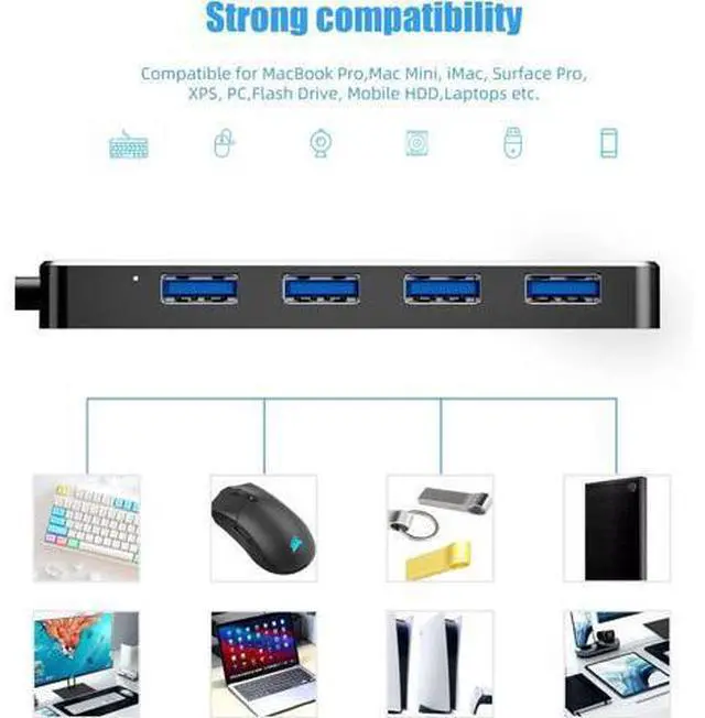 Alt view image 7 of 7 - USB Hub 3.0 4-Port USB 3.0 Hub Multi USB Port Expander for Laptop Xbox Flash Drive Mobile HD Console Printer Camera Keyborad Mouse