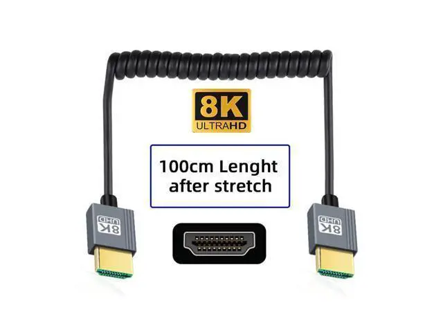 Alt view image 7 of 7 - Cable HDMI 2.1 Male to HDMI Male 8K 60hz Stretch Coiled Cable for HDTV Computer Laptop Monitor (100cm)
