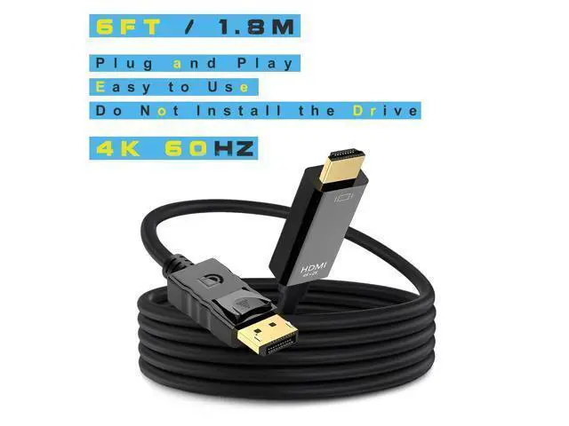 Alt view image 2 of 6 - 4K 60Hz Displayport to HDMI Cable 6ft NOT HDMI to Displayport Adapter Display Port to HDMI Cable 6feet for HP Laptop Desktop PC Monitor TV GPU NVIDIA AMD DP to HDMI Adapter Cord Black