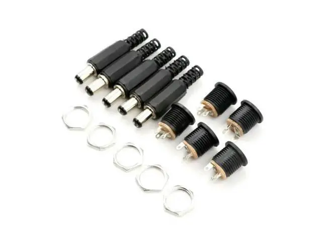 Alt view image 2 of 3 - 10Pcs (5Pair) 12V 3A 5.5x2.1mm DC Power Male Plugs Connector DC Power Socket Female Jack Screw Nut Panel Mount Adapter 5.5*2.1mm