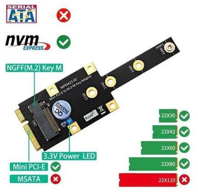 Main image of NVME SSD To MINI PCI-E Adapter Card Adapter Card As Shown M.2 NGFF NVME KEY M To MINI PCIE Multifunction Module