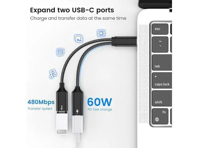 Alt view image 3 of 4 - USB C Splitter USB C to USB C Female Adapter USB Y Splitter Cable(NOT for Monitor)USB C Male to 2USB-C Female Cord Double USB C Port Hub USB C Charging Split Adapter for Mac Xbox One PS5 Laptop