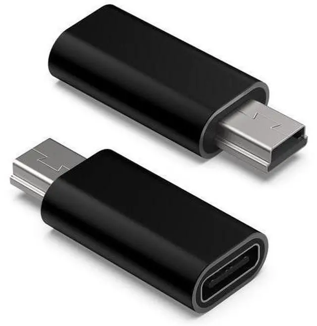 Main image of USB C to Mini USB Adapter, Type C Female to Mini USB 2.0 Male Convert Connector Support Charge & Data Sync Compatible GoPro Hero 3+, MP3 Players, Dash Cam, Digital Camera, Receiver etc(2-Pack) Black