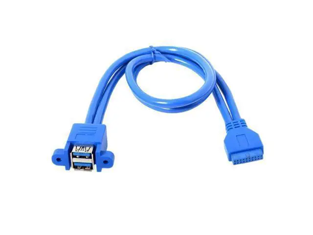 Alt view image 3 of 3 - Dual USB 3.0 A Female 2port to USB 3.0 20pin 19pin Female Motherboard Mount Cable Adapter with Screw 50cm