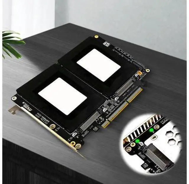 Alt view image 3 of 3 - U.2 Dual Drive Adapter Card with LED Indicator 2.5 Inch SATA Hard Drive To PCIE4.0 Split Card Dual U.2 To PCIe 4.0 X8 Adapter