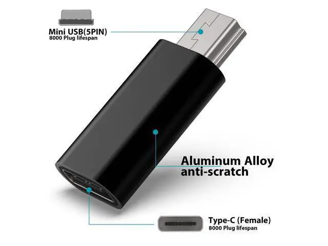 Alt view image 2 of 5 - USB C to Mini USB Adapter, Type C Female to Mini USB 2.0 Male Convert Connector Support Charge & Data Sync Compatible GoPro Hero 3+, MP3 Players, Dash Cam, Digital Camera, Receiver etc(2-Pack) Black