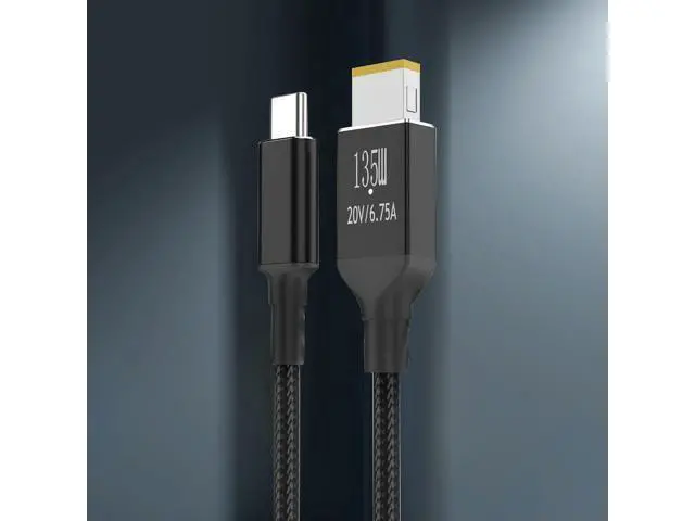 Alt view image 4 of 4 - Type-C To Square Charger Cable 6.75A 20V PD135W Laptop Charger Converter With Indicator Light 2m for Legion Y9000P Y9000K