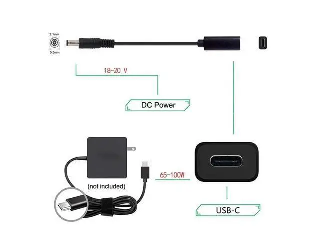 Alt view image 5 of 6 - DP USB-C / Type-C to 5.5 x 2.1mm Power Adapter Charger Cable