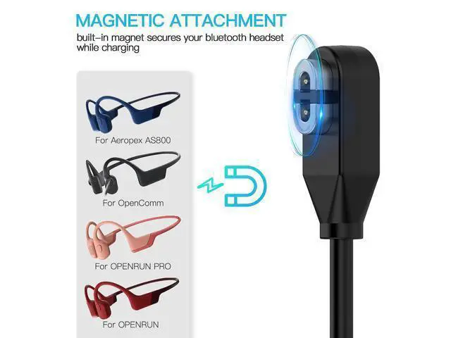 Alt view image 2 of 7 - A 2 Pack Compatible for Shokz Charging Cable,Magnetic USB Charger Cord Compatible for Aftershokz Aeropex AS800,Shokz OpenRun Pro,OpenRun,OpenRun Mini,OpenComm Bone Conduction Headphones