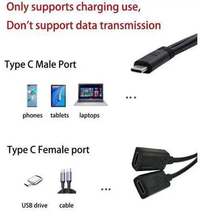 Alt view image 3 of 4 - USB C Splitter Charge Cable USB Type C Male to Dual 2 USB Type C Female Splitter Y Charge Connector Cable Only for Charging Mac
