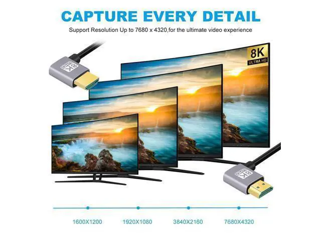Alt view image 5 of 7 - HDMI 2.1 Ultra Thin HDTV Cable 8K 4K Hyper Super Flexible Slim Cord Left Angled to Right Angled 90 Degree Type-A for Computer HDTV