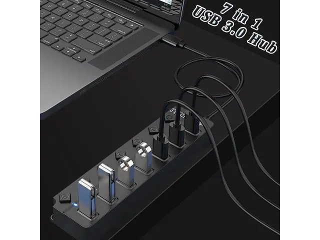 Alt view image 2 of 7 - USB 3.0 Hub, USB Port Hub 7 Ports USB Hub for PC, USB Splitter Extender with Individual On/Off Switches Compatible for MacBook, Laptop, Computer, Flash Drive, Mobile HDD, More (7Port USB 3.0 Hub)