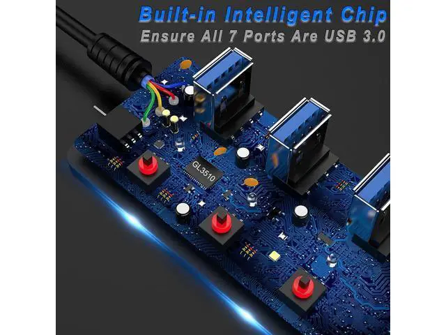 Alt view image 4 of 7 - USB 3.0 Hub, USB Port Hub 7 Ports USB Hub for PC, USB Splitter Extender with Individual On/Off Switches Compatible for MacBook, Laptop, Computer, Flash Drive, Mobile HDD, More (7Port USB 3.0 Hub)