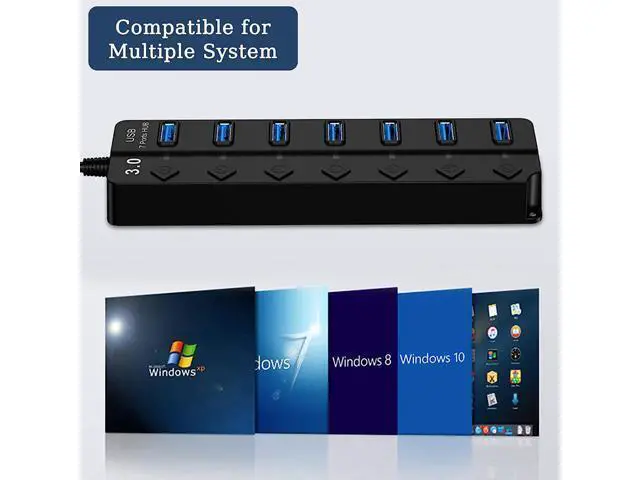 Alt view image 6 of 7 - USB 3.0 Hub, USB Port Hub 7 Ports USB Hub for PC, USB Splitter Extender with Individual On/Off Switches Compatible for MacBook, Laptop, Computer, Flash Drive, Mobile HDD, More (7Port USB 3.0 Hub)
