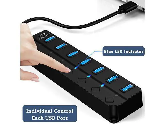Alt view image 5 of 7 - USB 3.0 Hub, USB Port Hub 7 Ports USB Hub for PC, USB Splitter Extender with Individual On/Off Switches Compatible for MacBook, Laptop, Computer, Flash Drive, Mobile HDD, More (7Port USB 3.0 Hub)