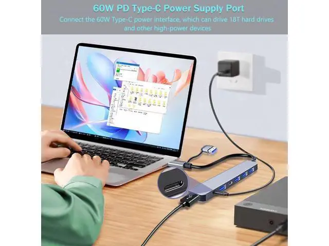 Alt view image 4 of 6 - USB C Hub USB Hub 3.0 VIENON Aluminum 7 in 1 USB Extender USB Splitter with 1 x USB 3.0 4 x USB 2.0 and 2 x USB C Ports for MacBook Pro Air and More PC/Laptop/Tablet Devices
