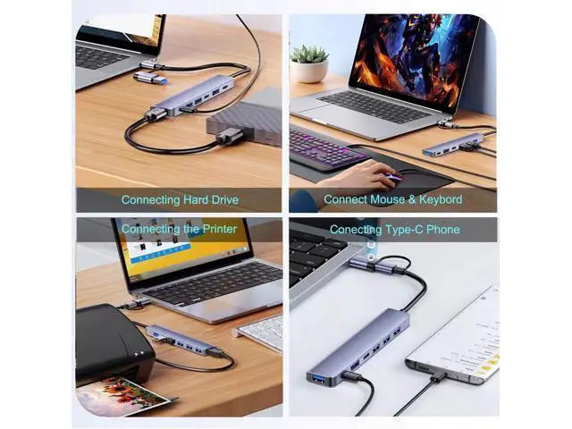 Alt view image 6 of 6 - USB C Hub USB Hub 3.0 VIENON Aluminum 7 in 1 USB Extender USB Splitter with 1 x USB 3.0 4 x USB 2.0 and 2 x USB C Ports for MacBook Pro Air and More PC/Laptop/Tablet Devices