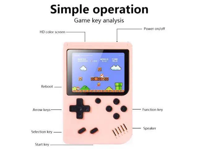 Alt view image 4 of 7 - MK500 Macaron Mini Retro Classic Handheld Game Console for Kids Built-in 500 Games, Support AV Output (Blue) Black