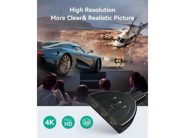 Alt view image 5 of 7 - HDMI Switch 4K, VILCOME 3 Port HDMI Switcher 3x1 HDMI Splitter Hub 3 in 1 Out with Pigtail Cable Supports 4K 3D HD 1080P for Xbox PS4 Roku HDTV
